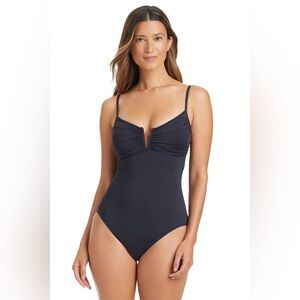 NWT Blue Rod Beattie Women The New Black Kore Classic V-Notch One-Piece Swimsuit